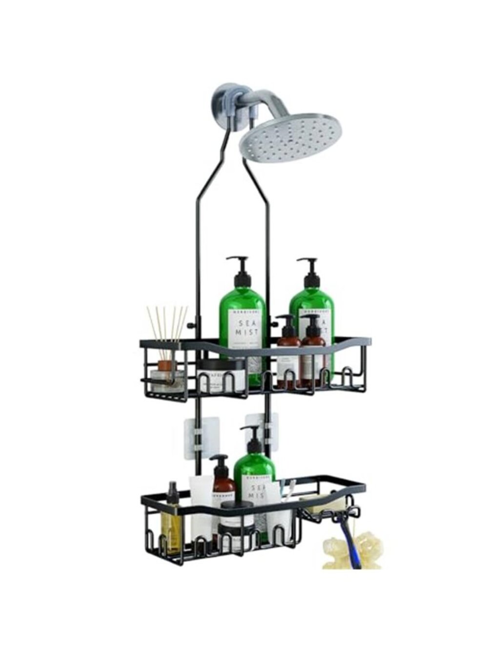 Upgraded Extended Length Shower Organizer with Hooks, Rustproof Shampoo Soap